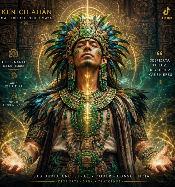 Maestro Ascendido Maya Kenich Ahán irradiando luz dorada y sabiduría ancestral en oroespiritual.com