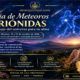 Lluvia de meteoros Oriónidas 2026 iluminando el cielo nocturno junto a la constelación de Orión y una mujer contemplando las estrellas.